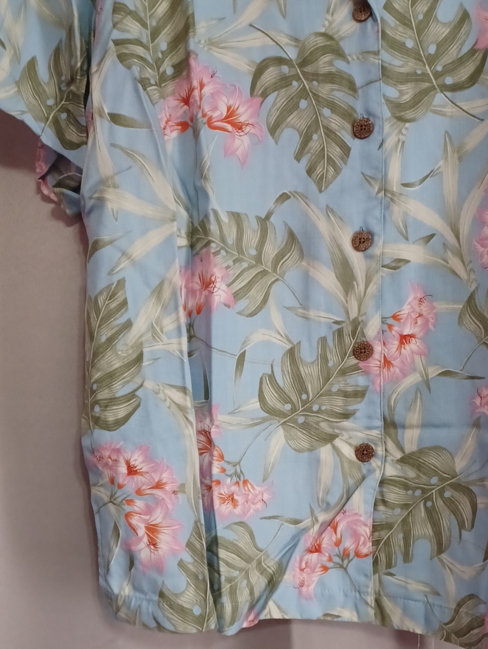 Vintage Caribbean Joe Women's Plus 2X Tropical Hawaiian Shirt Pastel Blue Pink - Picture 8 of 14